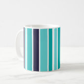 ターコイズとダークブルーストライプの コーヒーマグカップ (正面左)