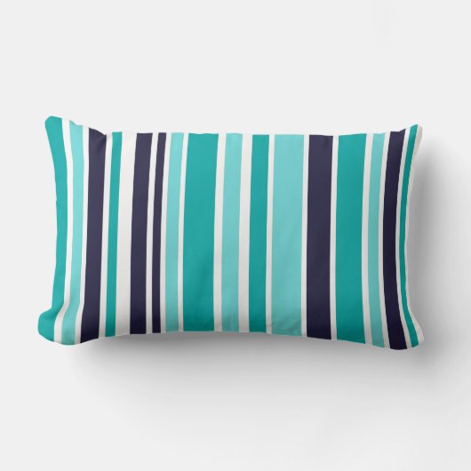 ターコイズとダークブルーストライプの ランバークッション (正面)