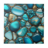 ターコイズとティール(緑がかった色)の黄金色のアウトライン付き石 タイル (正面)