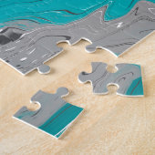 ターコイズとティール(緑がかった色)大理石流体アート ジグソーパズル (側面)