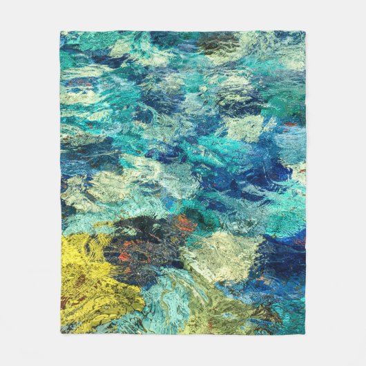 ターコイズとティール(緑がかった色)抽象芸術タイドプール フリースブランケット (正面)