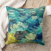 ターコイズとティール（緑がかった色）抽象芸術水絵を描注剤 クッション (ブランケット)