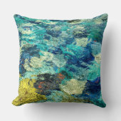 ターコイズとティール（緑がかった色）抽象芸術水絵を描注剤 クッション (正面)