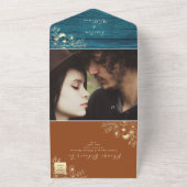 ターコイズとテラコッタのウェディング オールインワン招待状 (外側)