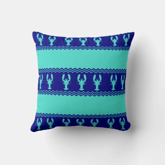 ターコイズとネイビーブルーコースタルパターンロブスター クッション (裏面)