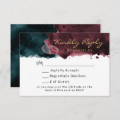 ターコイズとバーガンディの水彩QRコード招待状返信 出欠カード (正面/裏面)