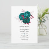 ターコイズとバーガンディの花のペアシャワー 招待状 (スタンド正面)