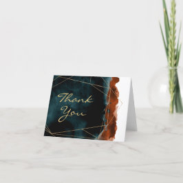 ターコイズとバーントオレンジの水彩感謝カード サンキューカード