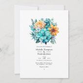 ターコイズとパティーナの花柄ウェディング 招待状 (正面)