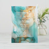 ターコイズとパティーナ アルコール インク ウェディング 招待状 (スタンド正面)
