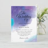 ターコイズとパープルのウェディング招待状 | カラーウォッシュ 招待状 (スタンド正面)