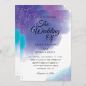 ターコイズとパープルのウェディング招待状 | カラーウォッシュ 招待状 (正面/裏面)