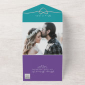 ターコイズとパープルのウェディング オールインワン招待状 (外側)