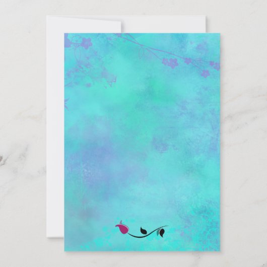 ターコイズとパープルウォーター色の抽象芸術結婚ズ 招待状 (裏面)