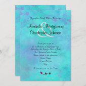 ターコイズとパープルウォーター色の抽象芸術結婚ズ 招待状 (正面/裏面)