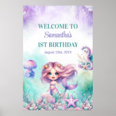 ターコイズとパープルマーメイド1st birthday welcome ポスター (正面)