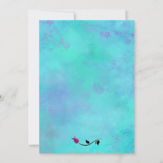 ターコイズとパープルミスティ抽象芸術ブライダルシャワー 招待状 (裏面)