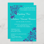 ターコイズとパープル結婚式招待状 招待状 (正面/裏面)