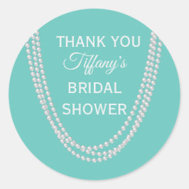 ターコイズとパールブライダルシャワーサンキューホワイト ラウンドシール