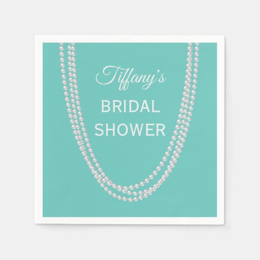 ターコイズとパールブライダルシャワーホワイト スタンダードカクテルナプキン (正面)