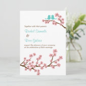 ターコイズとピンクのさくらんぼの花（垂直）結婚の 招待状 (スタンド正面)