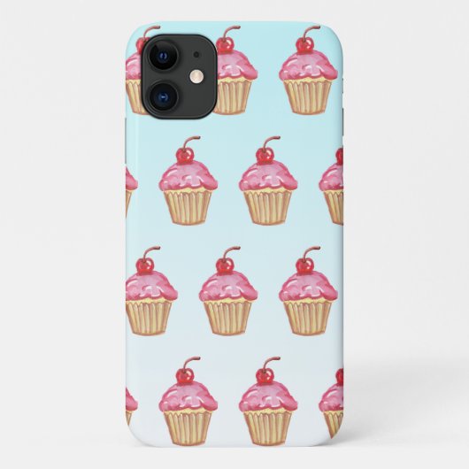 ターコイズとピンクのイチゴのカップケーキ Case-Mate iPhoneケース (裏面)