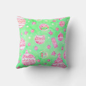 ターコイズとピンクのクリスマスオーナメント、雪片 クッション (裏面)