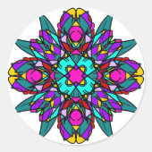ターコイズとピンクのステンドグラスの曼荼羅 ラウンドシール (正面)