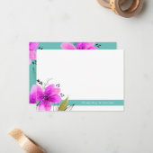 ターコイズとピンクのフローラ水色パーソナライズされた ノートカード (正面/裏面インサイチュ)