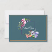 ターコイズとピンクの水彩花 招待状 (正面)