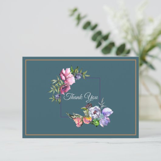 ターコイズとピンクの水彩花 招待状 (スタンド正面)