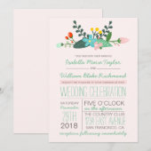 ターコイズとピンクの花束 ウェディング招待状 招待状 (正面/裏面)