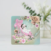 ターコイズとピンクの靴のローズベイビーシャワー 招待状 (スタンド正面)