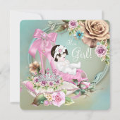 ターコイズとピンクの靴のローズベイビーシャワー 招待状 (正面)