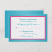 ターコイズとピンクダマスクの返信カード 出欠カード (正面/裏面)