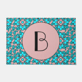 ターコイズとピンクペイズリーモノグラム ドアマット (正面)