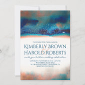 ターコイズとピーチのモダンな水彩ウェディング 招待状 (正面)