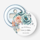 ターコイズとピーチのローズ ダイヤモンド ウェディング フェイバー 栓抜き (正面)
