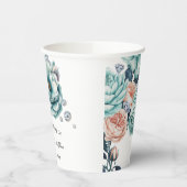 ターコイズとピーチのローズ ダイヤモンド ウェディング 紙コップ (左)