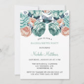 ターコイズとピーチのローズ ブライズメイドパーティー 招待状 (正面)