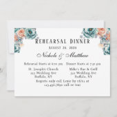 ターコイズとピーチのローズ リハーサルディナー 招待状 (正面)