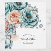 ターコイズとピーチダイアモンド結婚ズ ワインラベル (シングルラベル)