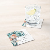 ターコイズとピーチバラ結婚ダイヤモンドズ スクエアペーパーコースター (インサイチュ)