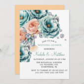 ターコイズとピーチバラ結婚ダイヤモンドズ 招待状 (正面/裏面)