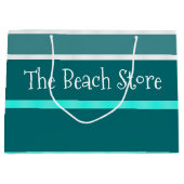 ターコイズとブライトティール（緑がかった色）ストライプ ラージペーパーバッグ (正面)