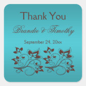 ターコイズとブラウンスクエアありがとうステッカー スクエアシール (正面)