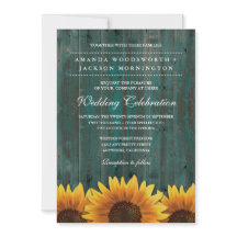 ターコイズとブラウンヒマワリの結婚式招待状