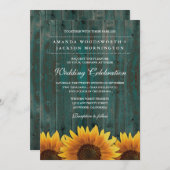 ターコイズとブラウンヒマワリの結婚式招待状 招待状 (正面/裏面)