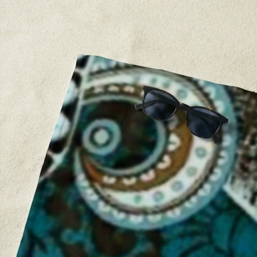 ターコイズとブラウンヴィンテージペイズリー新規 ビーチタオル (インサイチュ)