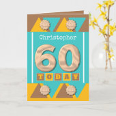 ターコイズとブラウン60歳の誕生日 カード (黄色い花)